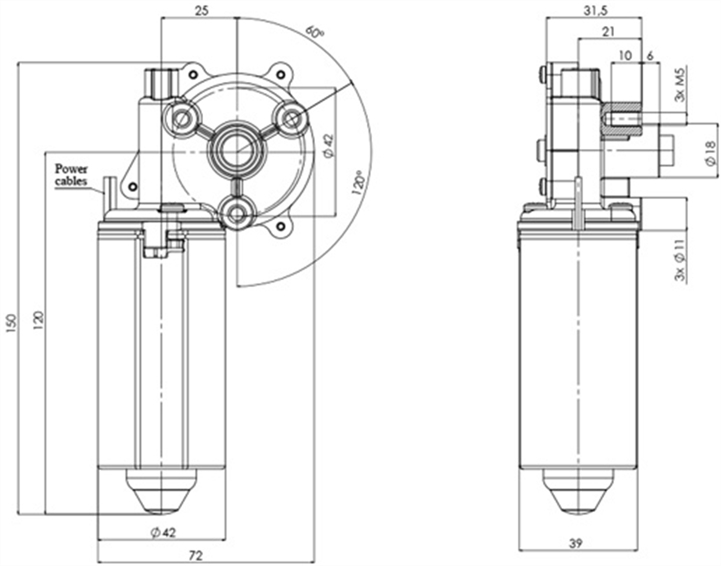 Disegno tecnico GMR-42-25-Z4 Motoriduttori CC diametro 42 interasse 25 - Elvi