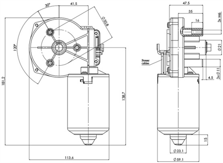 Disegno tecnico GML59-41,5-Z2 Motoriduttori CC diametro 59 interasse 41,5 -Elvi