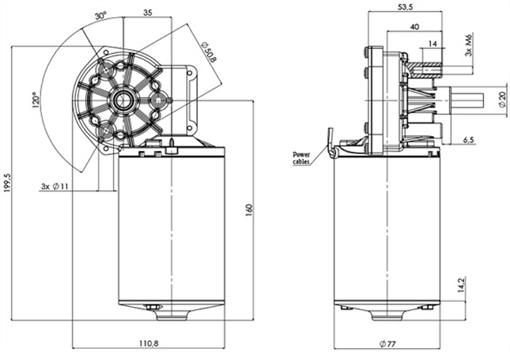 Disegno tecnico GML-77-35-Z3 Motoriduttore CC diametro 77 interasse 35 -Elvi