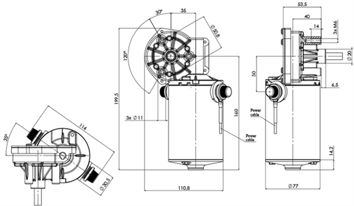 Disegno tecnico GML-77-35-Z1-X Motoriduttore CC diametro 77 interasse 35 -Elvi