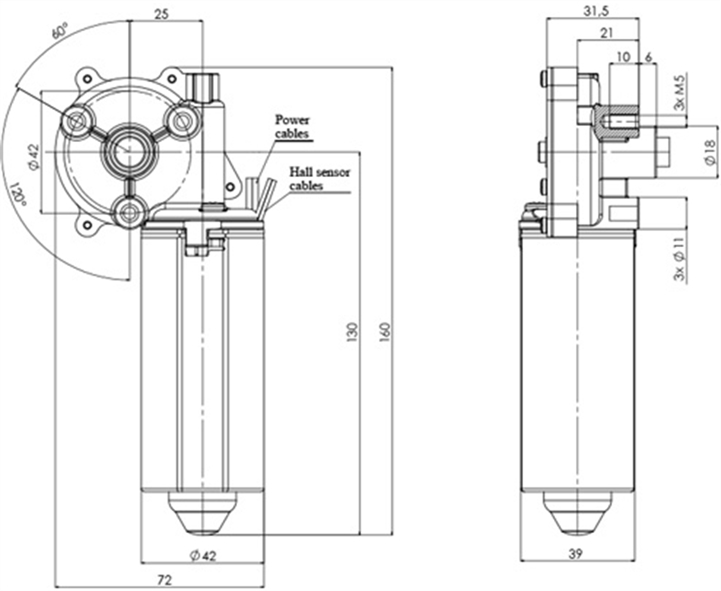 Disegno tecnico GML-42-P-25-Z1-H Motoriduttori CC diametro 42 interasse 25 - Elvi
