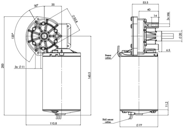 Disegno tecnico GML-77-35-Z3-H Motoriduttore CC diametro 77 interasse 35 -Elvi