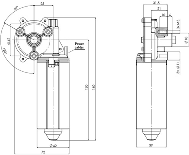 Disegno tecnico GML-42-P-25-Z3 Motoriduttori CC diametro 42 interasse 25 - Elvi