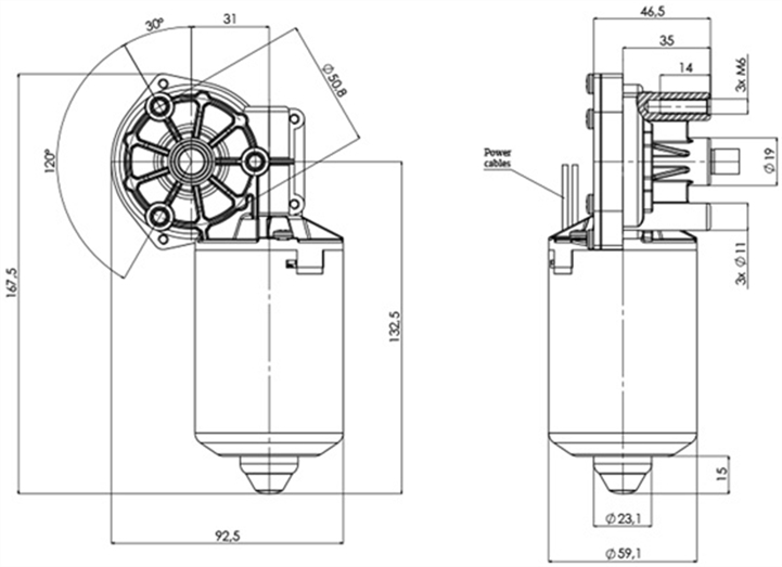 Disegno tecnico GML-59-31-Z2 Motoriduttori CC diametro 59 interasse 31 - Elvi