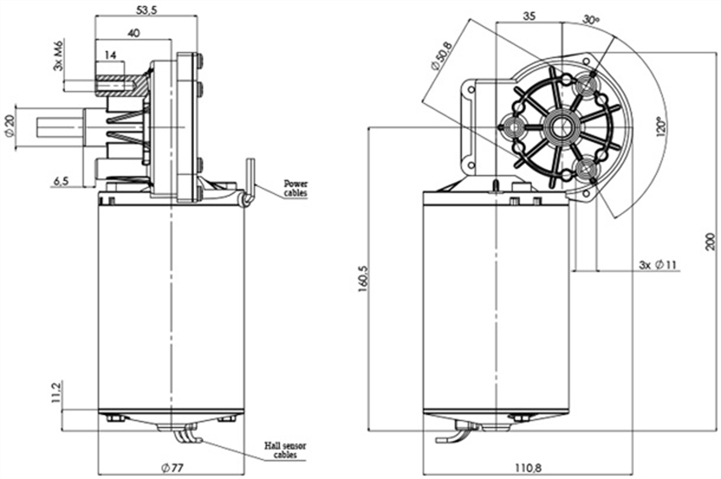 Disegno tecnico GMR-77-35-Z3-H Motoriduttore CC diametro 77 interasse 35 -Elvi