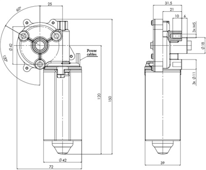 Disegno tecnico GML-42-25-Z4 Motoriduttori CC diametro 42 interasse 25 - Elvi