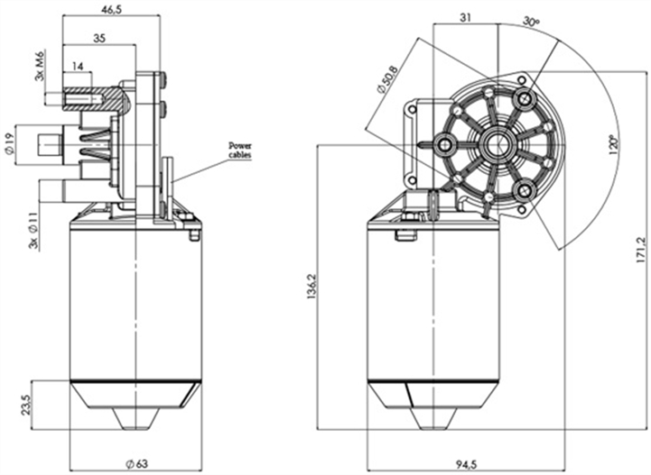 Disegno tecnico GMR-63-31-Z4 Motoriduttori CC diametro 63 interasse 31 - Elvi