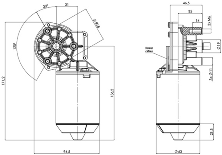 Disegno tecnico GML-63-31-Z2 Motoriduttori CC diametro 63 interasse 31 - Elvi