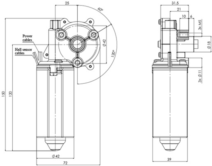 Disegno tecnico GMR-42-25-Z1-H Motoriduttori CC diametro 42 interasse 25 - Elvi