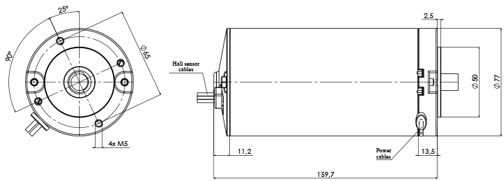 Disegno tecnico M-77-P-H Motore elettrico CC Diametro 77- Elvi