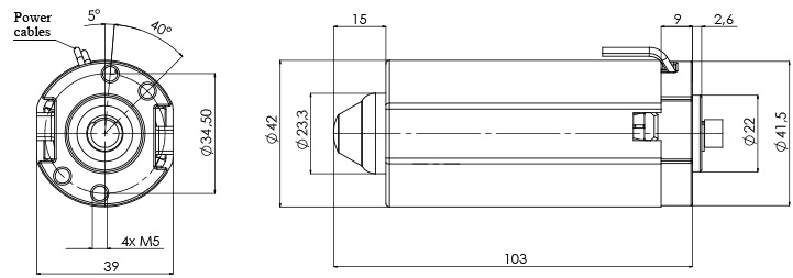 Disegno tecnico M-42 Motore elettrico CC Diametro 42 - Elvi