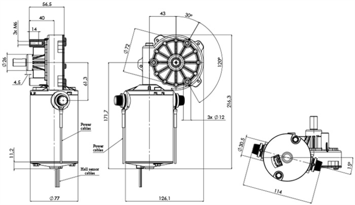 Disegno tecnico GMR-77-43-Z1-A-X-H Motoriduttori CC diametro 77 - Interasse 43 - Elvi