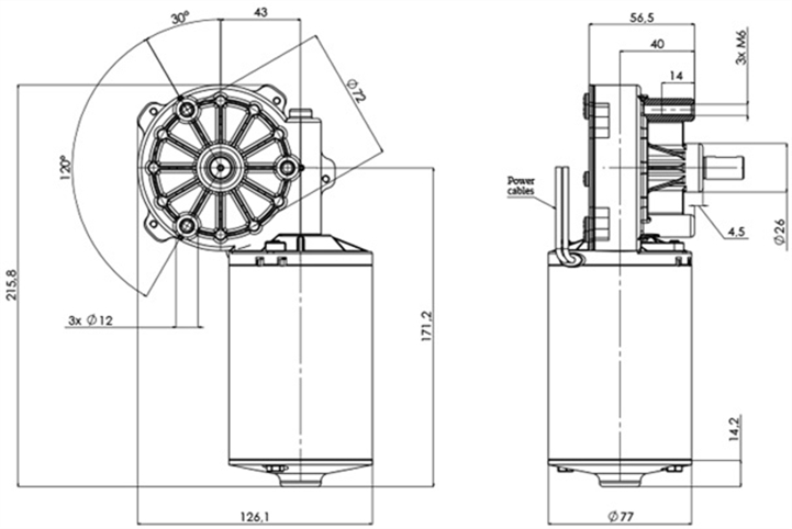 Disegno tecnico GM-77-43-Z2 Motoriduttori CC diametro 77 -Interasse 43 - Elvi