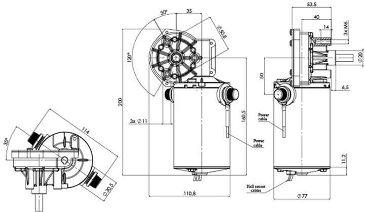 Disegno tecnico GML-77-35-Z2-X-H Motoriduttore CC diametro 77 interasse 35 -Elvi